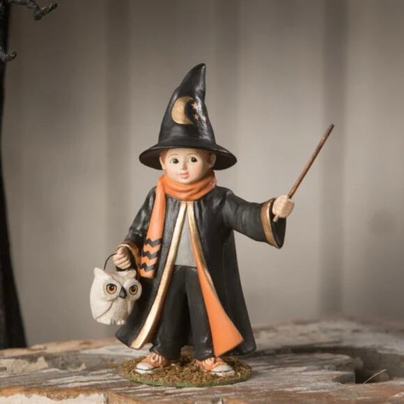 Bethany Lowe Wizard Lawrence with Owl Bucket 5.75”Halloween Figurine NEW - Picture 1 of 9